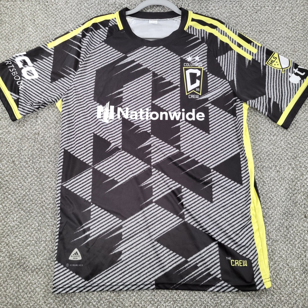 Columbus Crew MLS Soccer Jersey Mens Large Black Yellow Geometric Number 6 Shirt